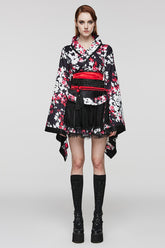 Robe gothique pour femme à manches longues multicolores avec imprimé floral et jupe à volants